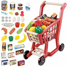 Nákupní vozík s potravinami červený