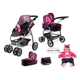 Alice velký sportovní kočárek pro panenky 3v1 - 9662 černý + panenka