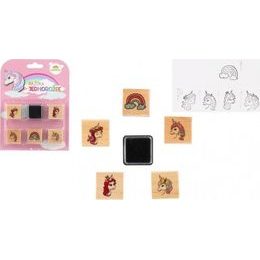 Razítka dřevěná 5+1 s poduškou jednorožci