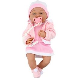 Panenka s dudlíkem v růžových šatičkách a kabátku, 35 cm