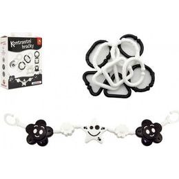 Kontrastní hračky chrastítko, kousátko, zábrana na kočárek