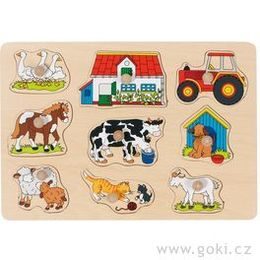 Puzzle s dřevěnými úchytkami - Zvířata na statku II