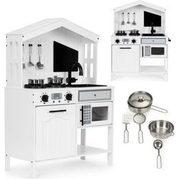 Ecotoys dětská dřevěná kuchyňka s příslušenstvím Domeček - bílá
