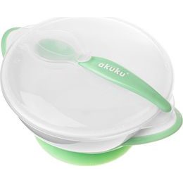 Dětská miska s přísavkou a se lžičkou Akuku bílo - zelená