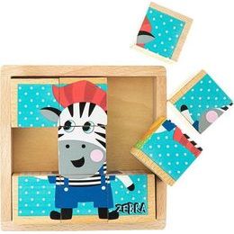 Skládací edukační dřevěné kostky v krabičce Akuku ZOO 9 ks