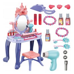 Toaletní stolek pro dívky s piánkem, stoličkou, světlem, zvokem a fénem