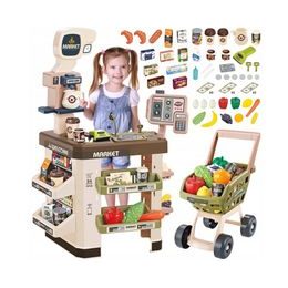 Supermarket pro děti s nákupním vozíkem hnědý