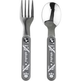 Dětská nerezová lžíce a vidlička Akuku šedá