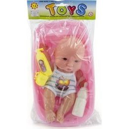 Panenka miminko v modrém oblečení s dudlíkem a dekou