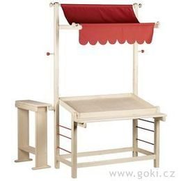 Prodejní krámek s červenou střechou