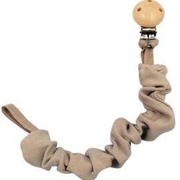 Dřevěný přívěsek na dudlík - přírodní, bílá, korálky