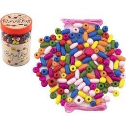 Korálky dřevěné barevné s gumičkami cca 900 ks