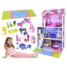 Ecotoys dřevěný XXL domeček pro panenky se skluzavkou rezidence Jersey