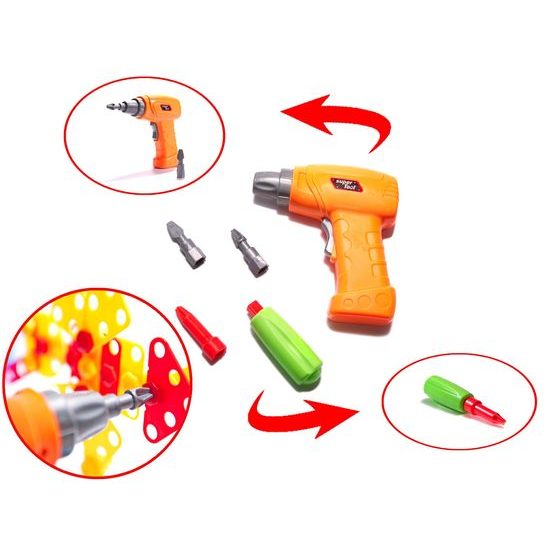 3D konstrukční stavebnice s vrtačkou na baterie, stolečkem a židličkou Magic Panel 296 ks