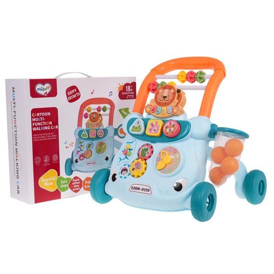 Interaktivní dětské chodítko Cartoon Car - modré