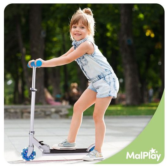 Dětská skládací koloběžka s hliníkovým rámem a svítícími koly - šedo/modrá