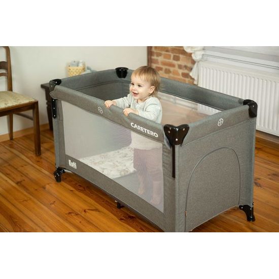 Dětská cestovní postýlka CARETERO ESTI se stahovací bočnicí grey