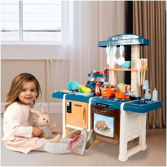 Veľká detská kuchynka s tečúcou vodou, zvukmi a svetlami Simulation Kitchen - modrá