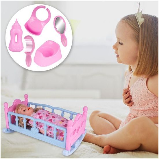 Postýlka pro panenku Play House 37 cm s panenkou a příslušenstvím