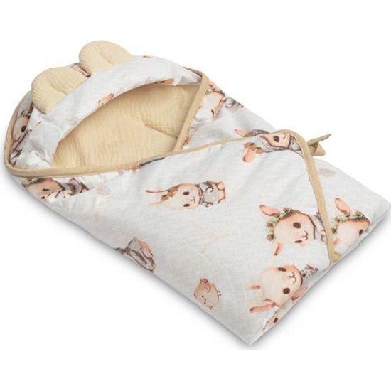 Mušelínová zavinovačka s kapucí do sedačky Králiček, meruňková