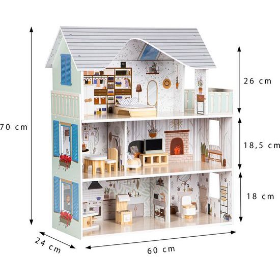 Ecotoys dřevěný dvoupatrový domeček pro panenky rezidence Emma