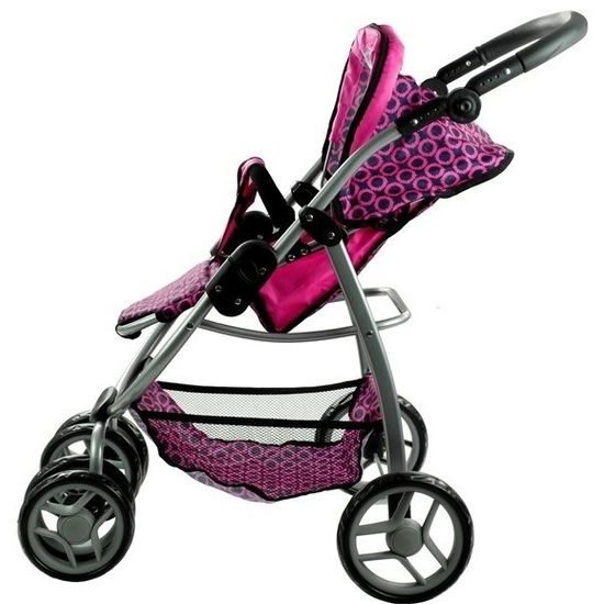 Alice velký sportovní kočárek pro panenky 3v1 - 9662 černo - růžový vzor