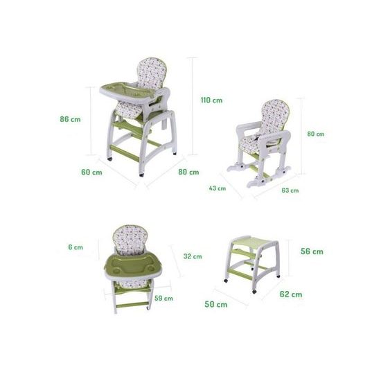 Ecotoys jídelní židlička s houpačkou 3v1 zelená