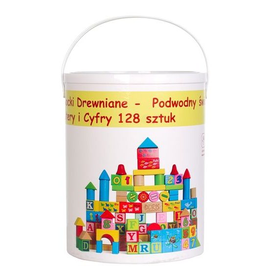 Doris sada dřevěných kostek 128 ks v kyblíku