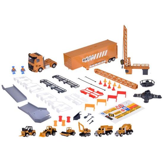 Rozkládací nákladní auto s jeřábem, autíčky a příslušenstvím