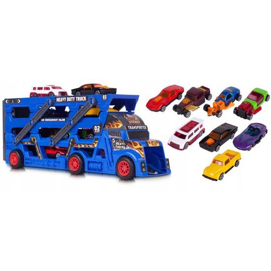 Odtahové auto s 8 autíčky a skluzavkou Heavy Truck modré