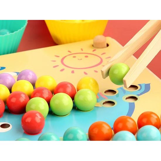Dřevěná vkládačka pro děti 3v1 Clip Beads