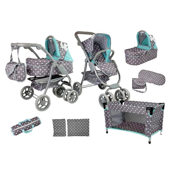 Alice kombinovaný kočárek pro panenky 6v1 9662M šedo-mentolový