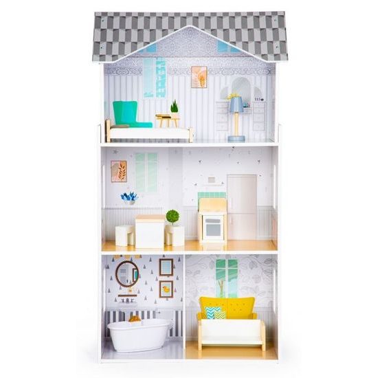 Ecotoys dřevěný třípatrový domeček pro panenky rezidence Grace