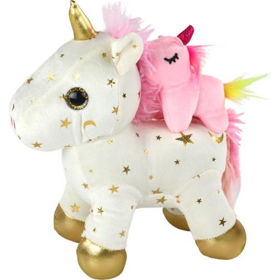 Plyšový jednorožec s miminkem a melodií Baby Kiddo - krémový