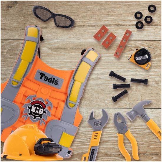 Velká sada dětského nářadí s helmou na baterie a vestou
