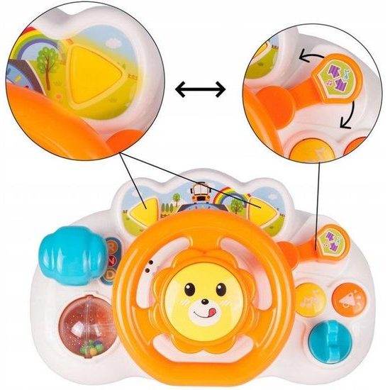 Interaktivní volant pro nejmenší se světlem a zvukem Lion Driver oranžový