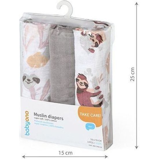 Mušelínové pleny, 3ks, Lenochod, šedé