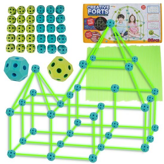 Svítící kreativní stavebnice ze slámek Creative Forts 86 dílků