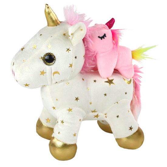 Plyšový jednorožec s miminkem a melodií Baby Kiddo - krémový