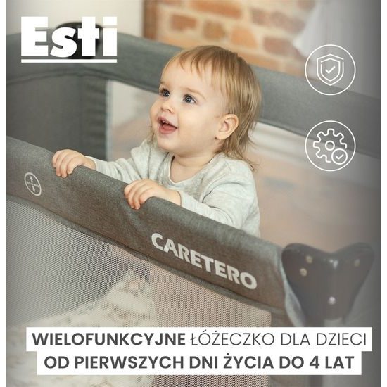 Dětská cestovní postýlka CARETERO ESTI se stahovací bočnicí mint