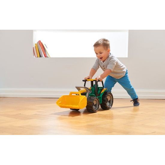 Traktor se lžící a bagrem, zeleno-žlutý