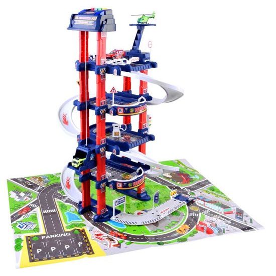Parkovací garáž s výtahem na baterie, autíčky a hrací podložkou City Garage
