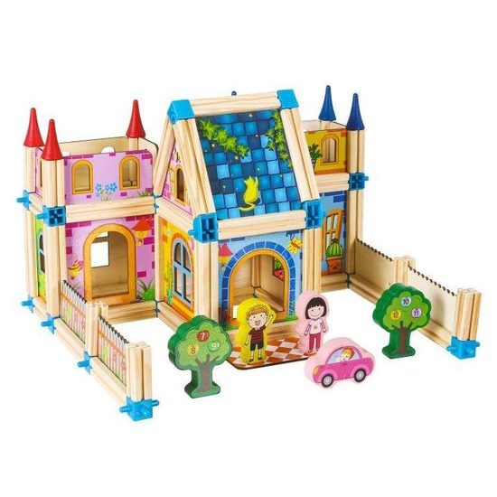 Ecotoys sada dřevěných kostek Domeček 128 ks