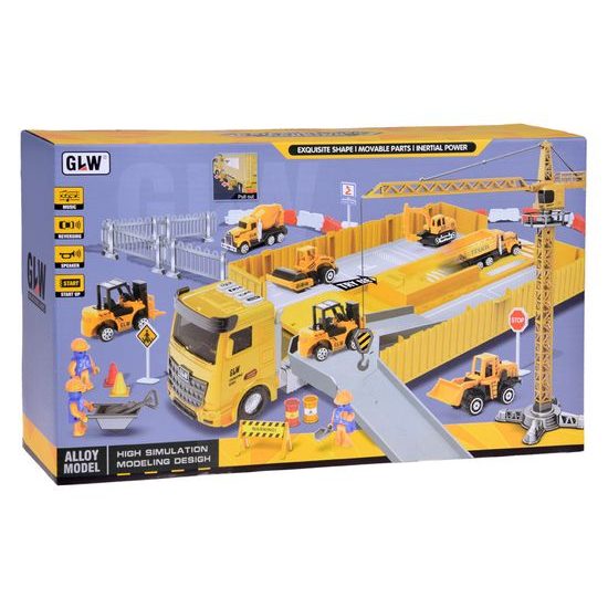 Rozkládací nákladní auto s jeřábem, autíčky a příslušenstvím