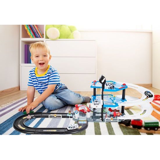 Parkovací garáž se 4 autíčky, helikoptérou a výtahem City Police