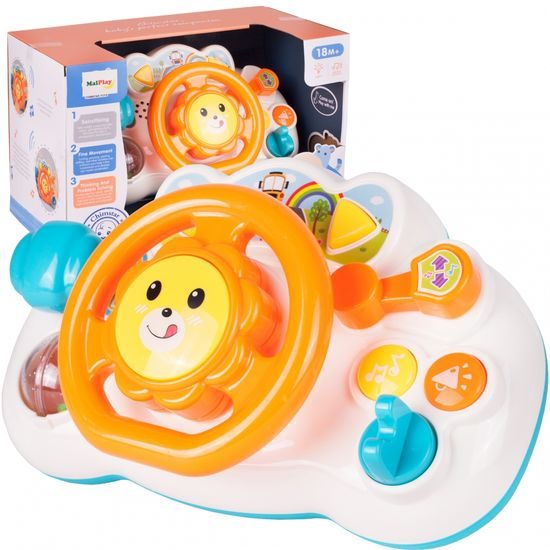 Interaktivní volant pro nejmenší se světlem a zvukem Lion Driver oranžový