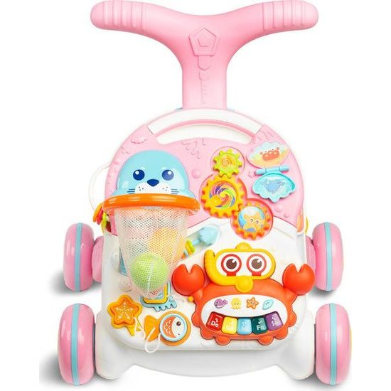 Odstrkovadlo a edukační stůl 2v1 Spark - růžová