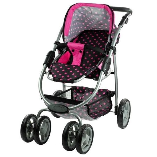 Alice velký sportovní kočárek pro panenky 3v1 - 9662 černý s puntíkama