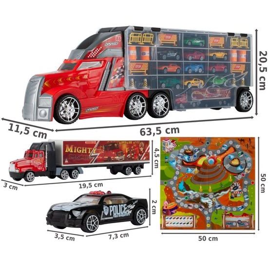 Nákladní auto s 11 autíčky, skluzavkou a podložkou Race Truck