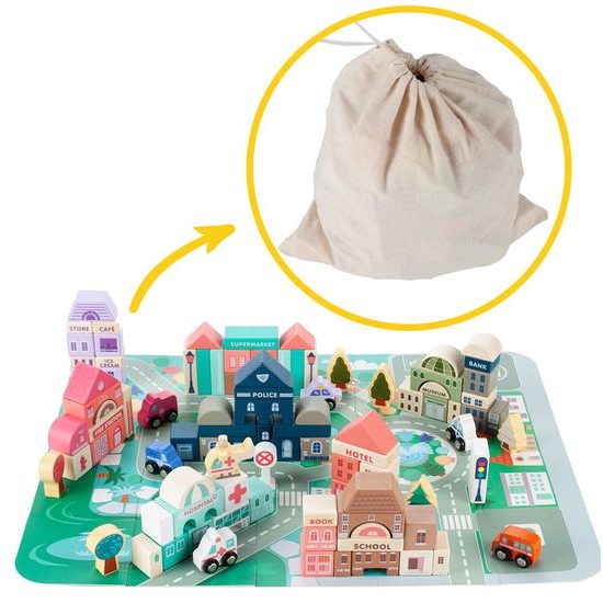 Sada dětských dřevěných kostek 115 ks v Městečko